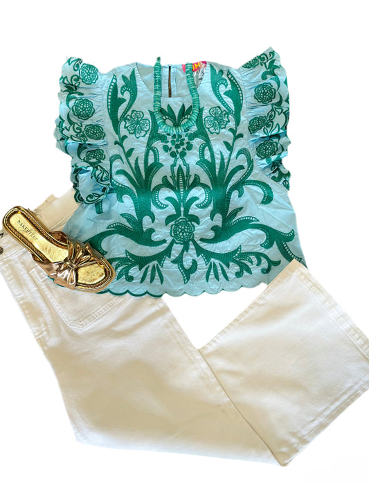 Light Blue and Green Flutter Top