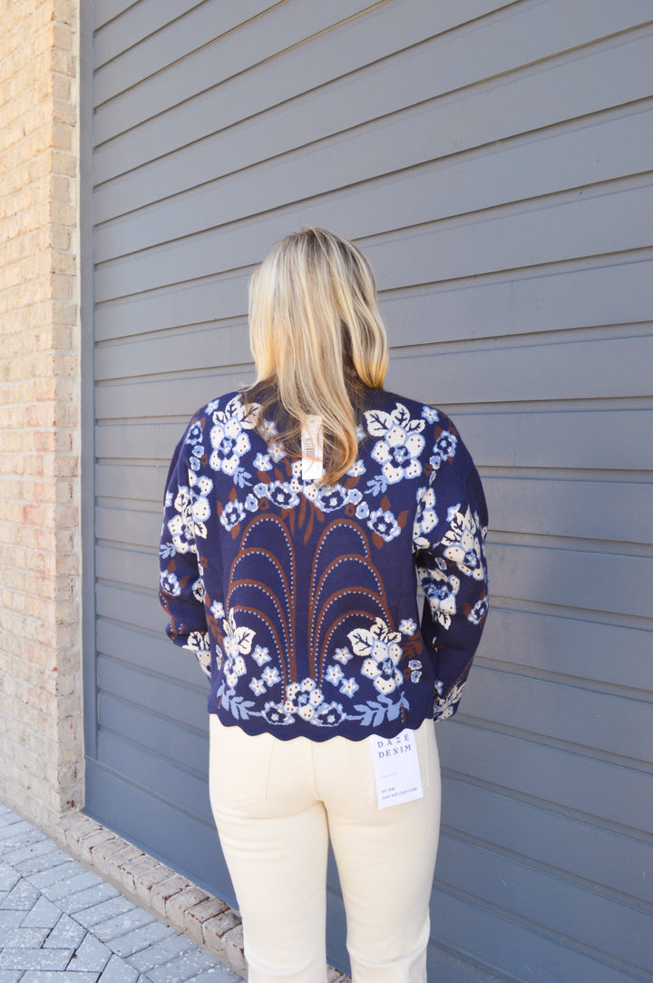 Navy Printed Sweater