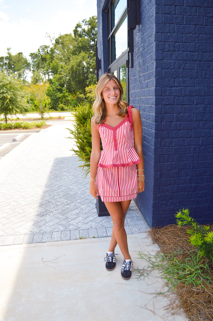 Addie Tie Top in Red Stripe