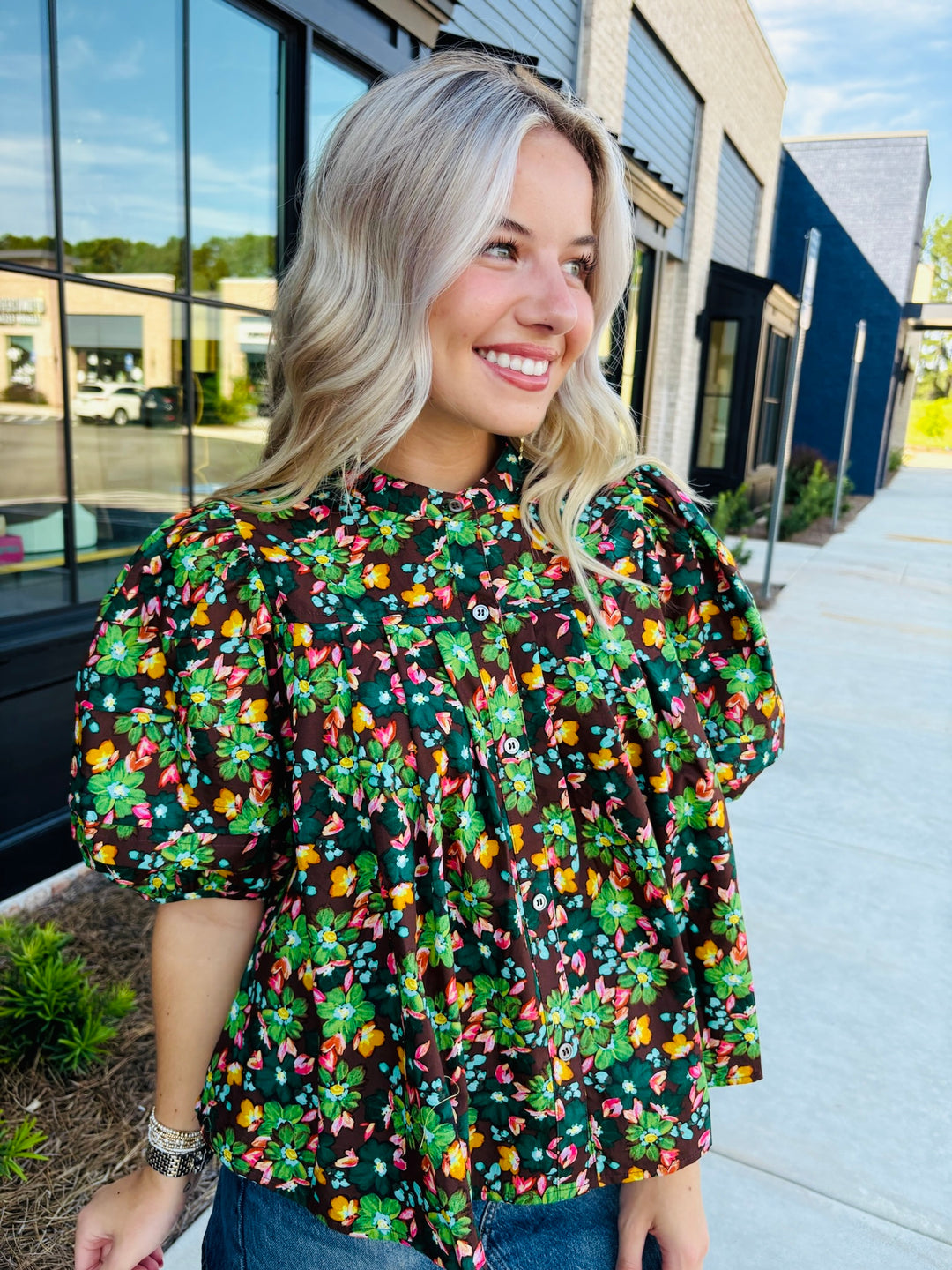 Floral Pleated Short Sleeve Top