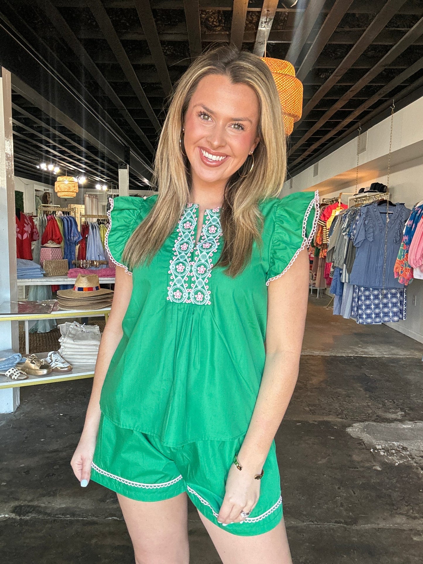 Green Trimmed Blouse