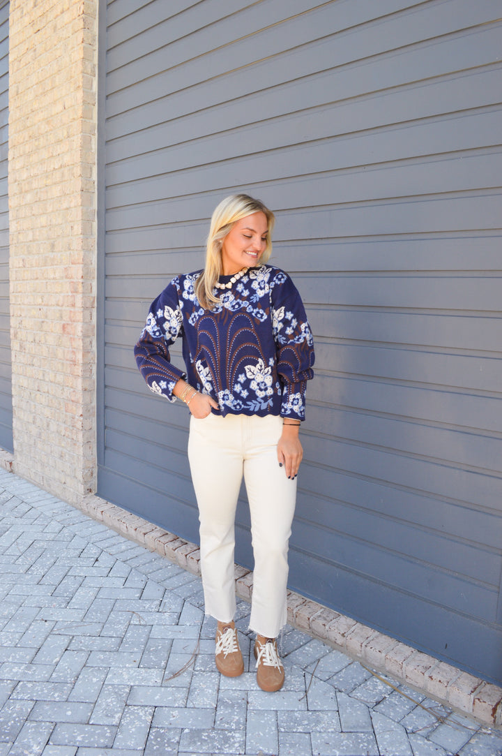 Navy Printed Sweater