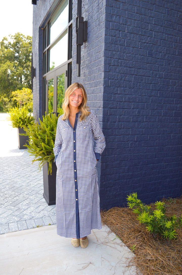 Harper Dress in Navy Gingham