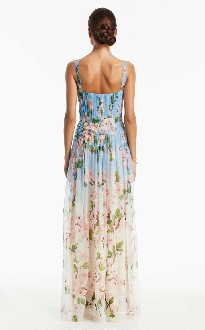 Chiffon Floral Pleated Maxi Dress