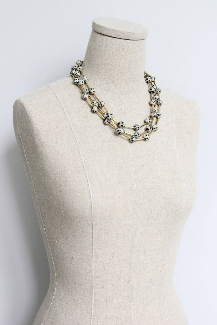 Dalmatian jasper and brass necklace