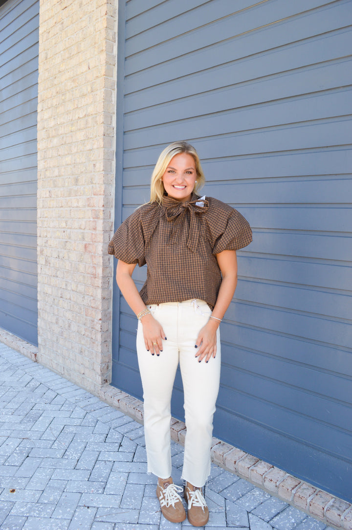 Chocolate Puff Gingham Top