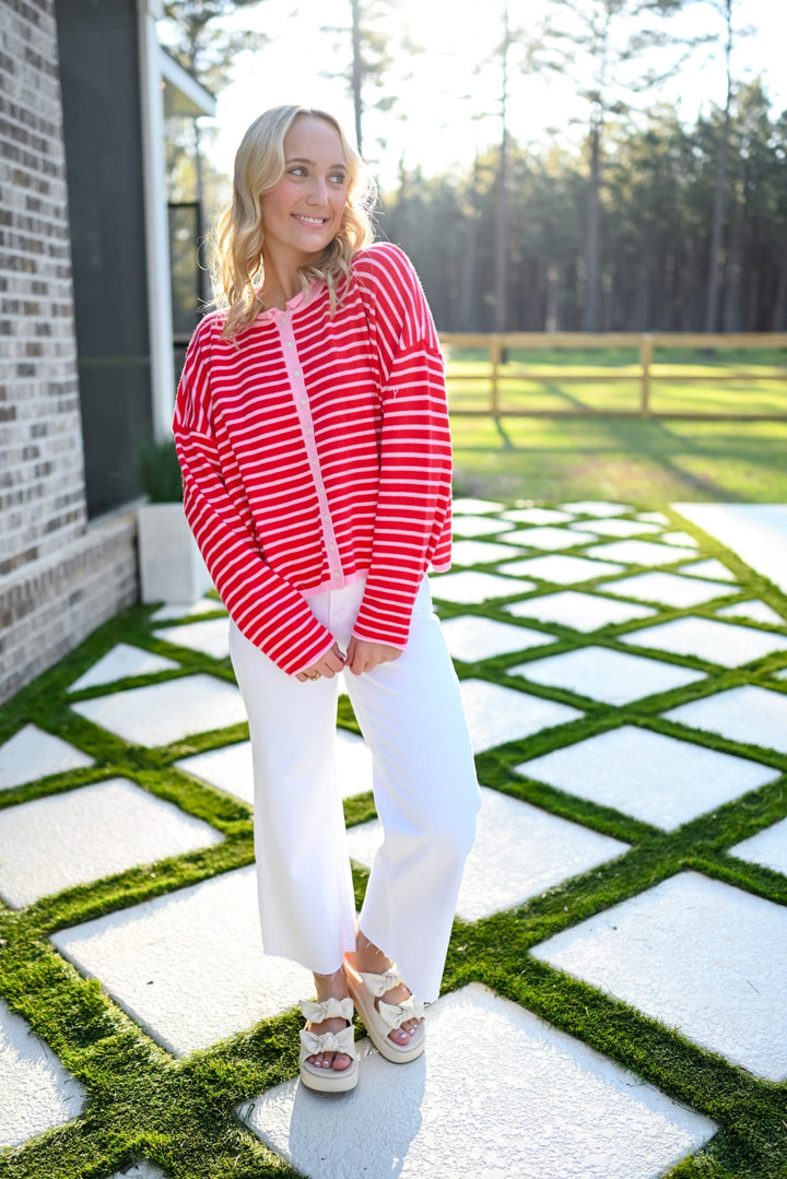 Red Stripes Cardigan Top