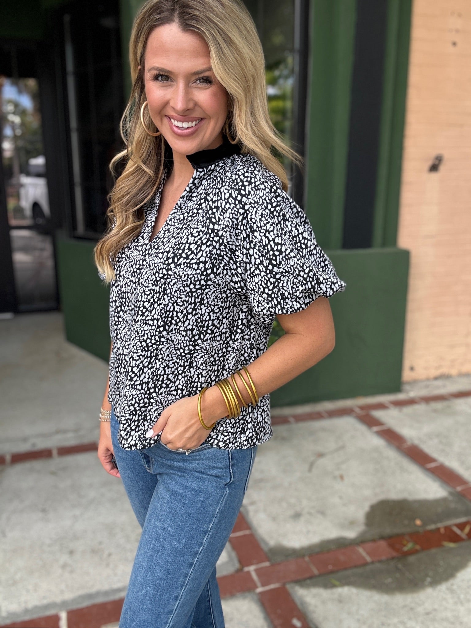 Black Print Top