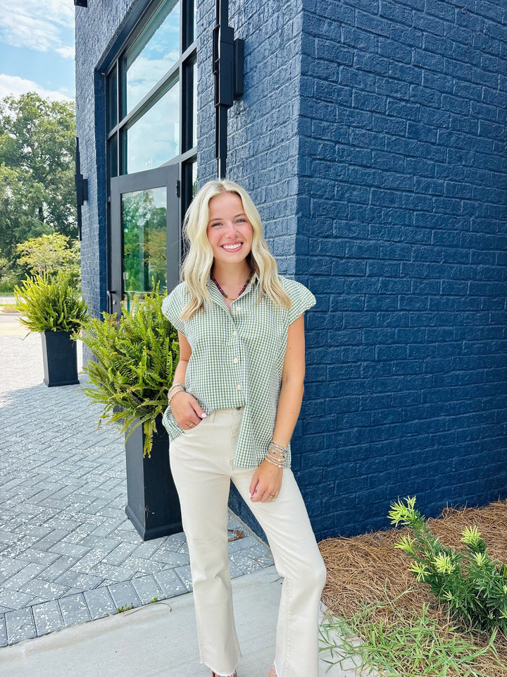 Green Gingham Top