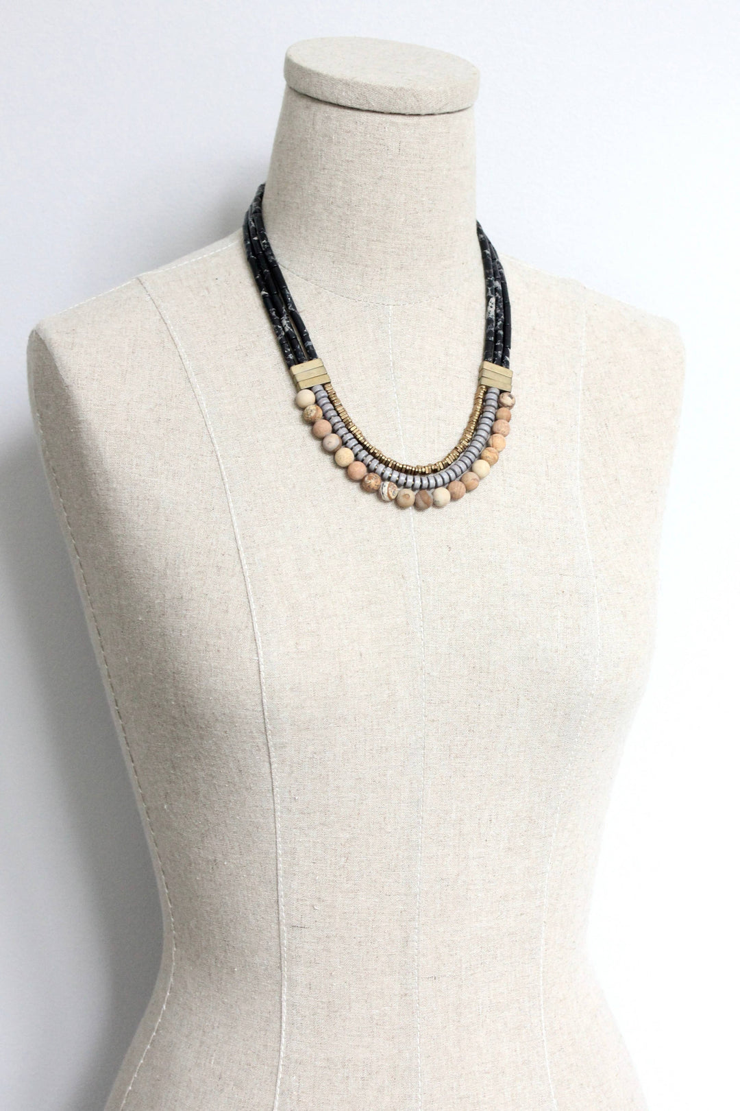 triple strand black and gray necklace