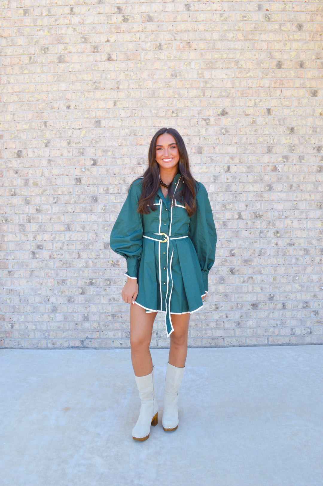 Fatema Dress in Emerald Poplin
