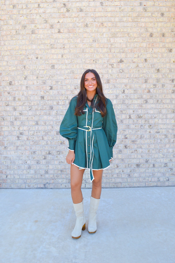 Fatema Dress in Emerald Poplin