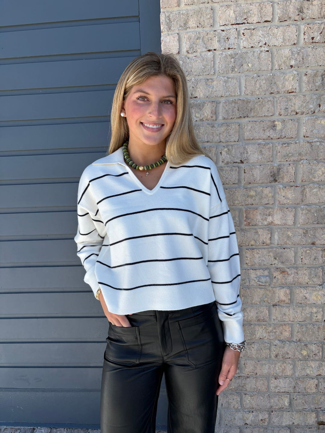 Knit Striped Collar Pullover