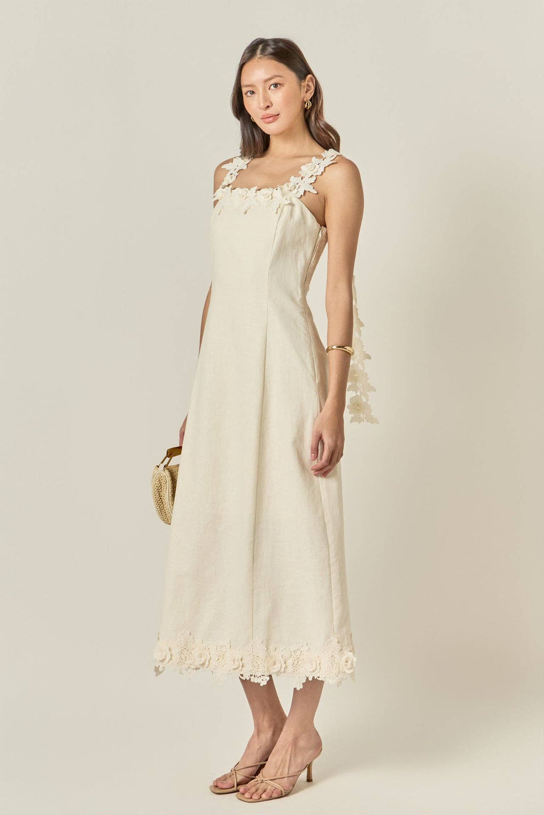 Flower Strap Detail Midi Dress