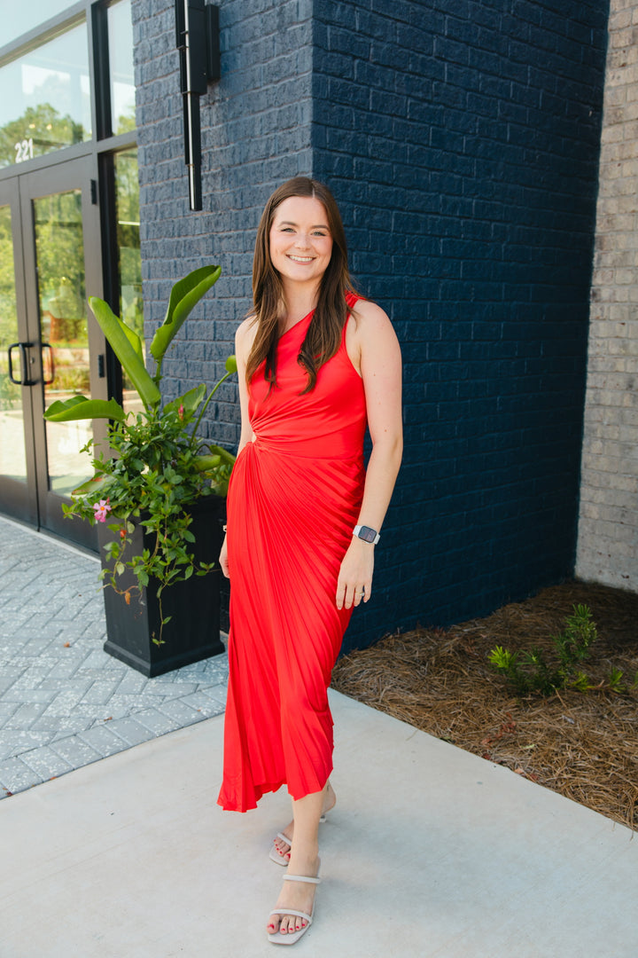Red Pleated Maxi Dress