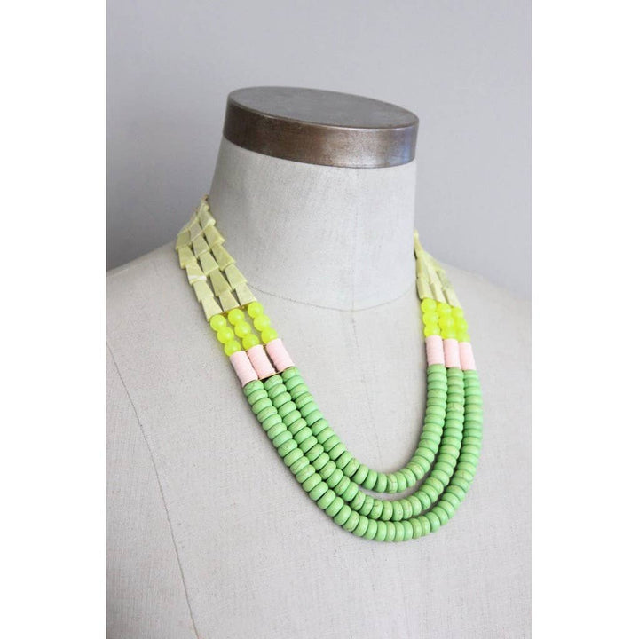 Triple Strand Green and Yellow Necklace