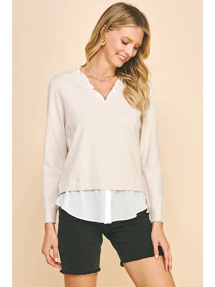 Long Sleeve Knit Combo Top