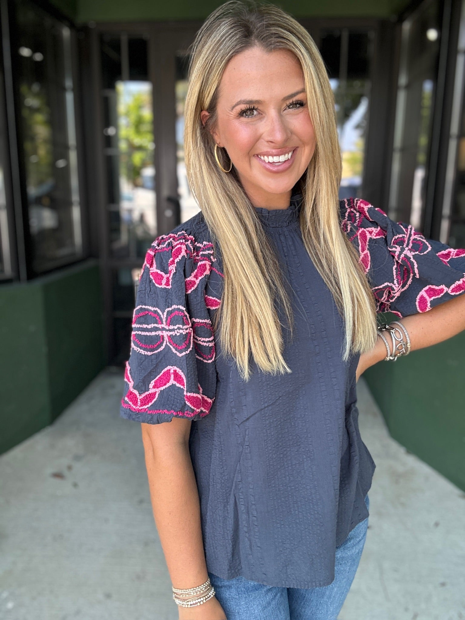 Navy Floral Top