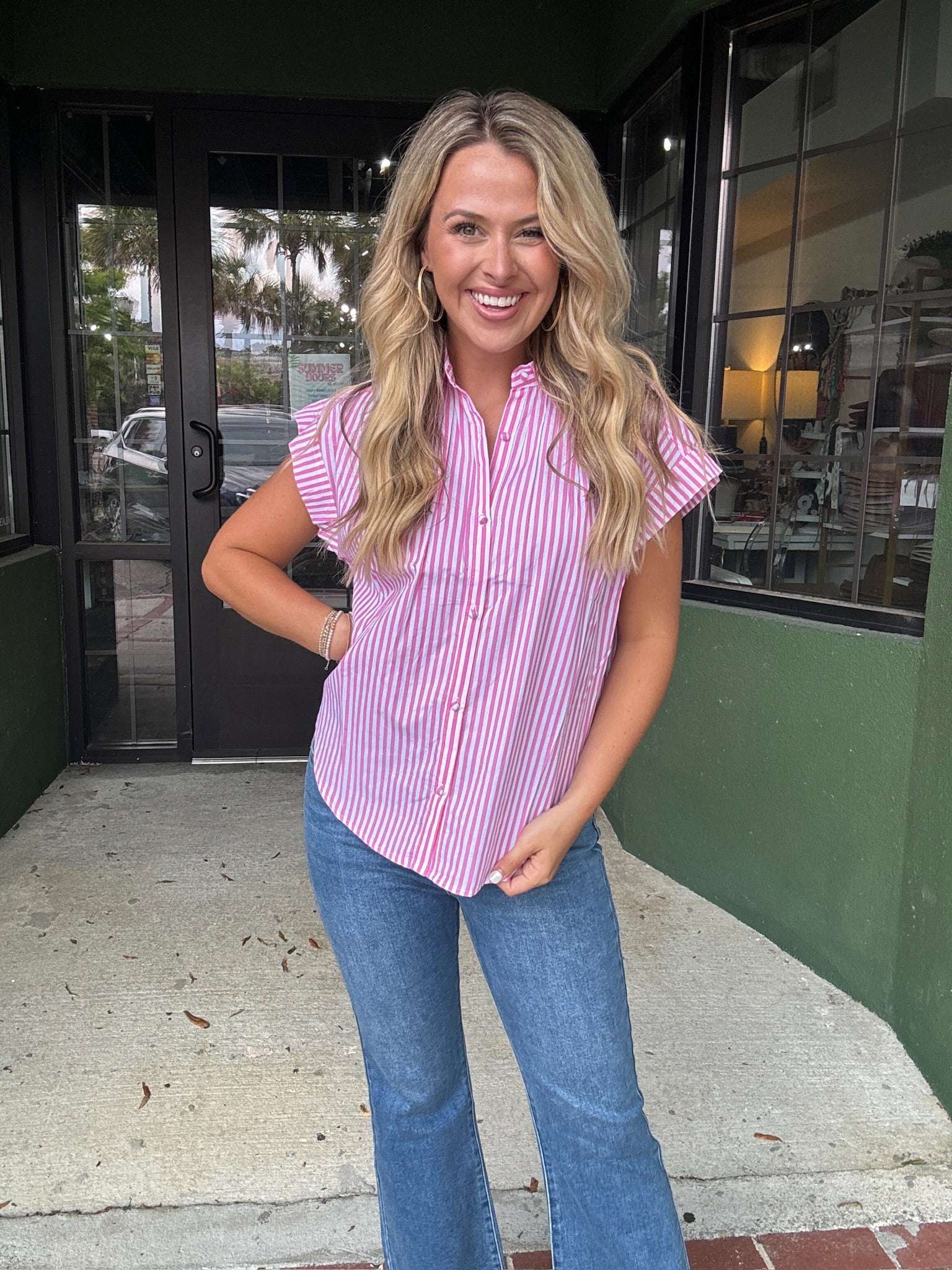 Striped Poplin Top