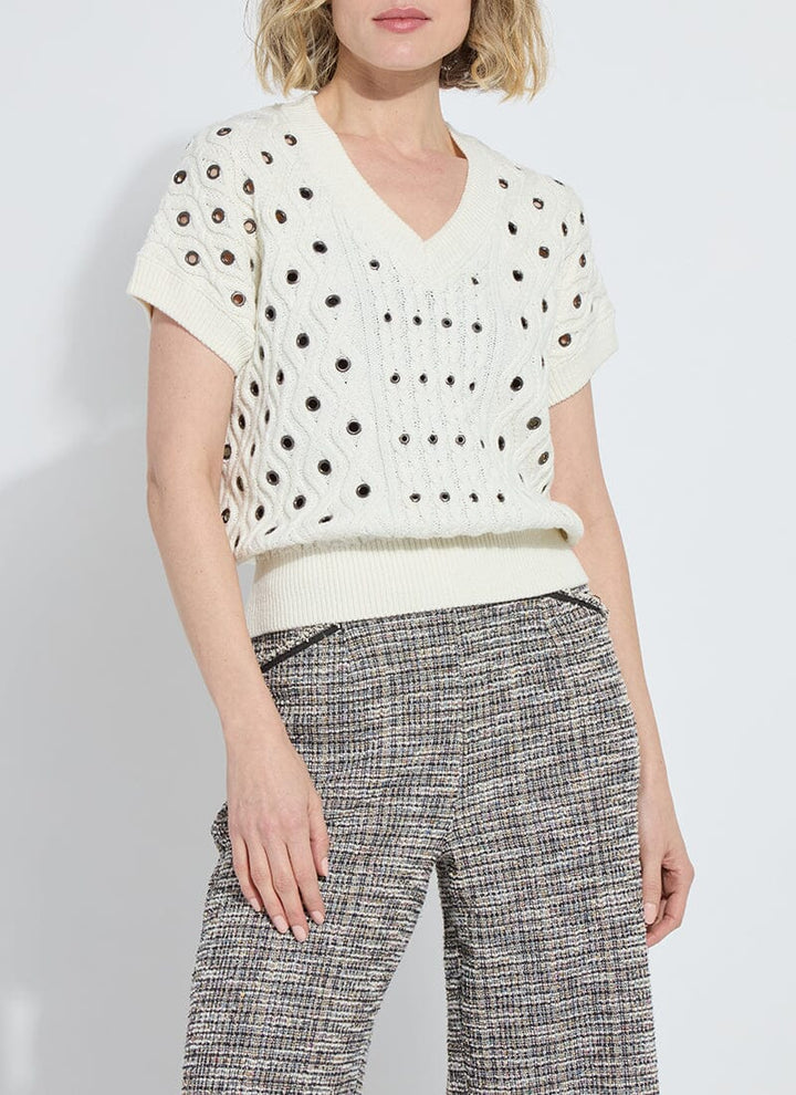 Claudie Eyelet Cable Vest in Ecru