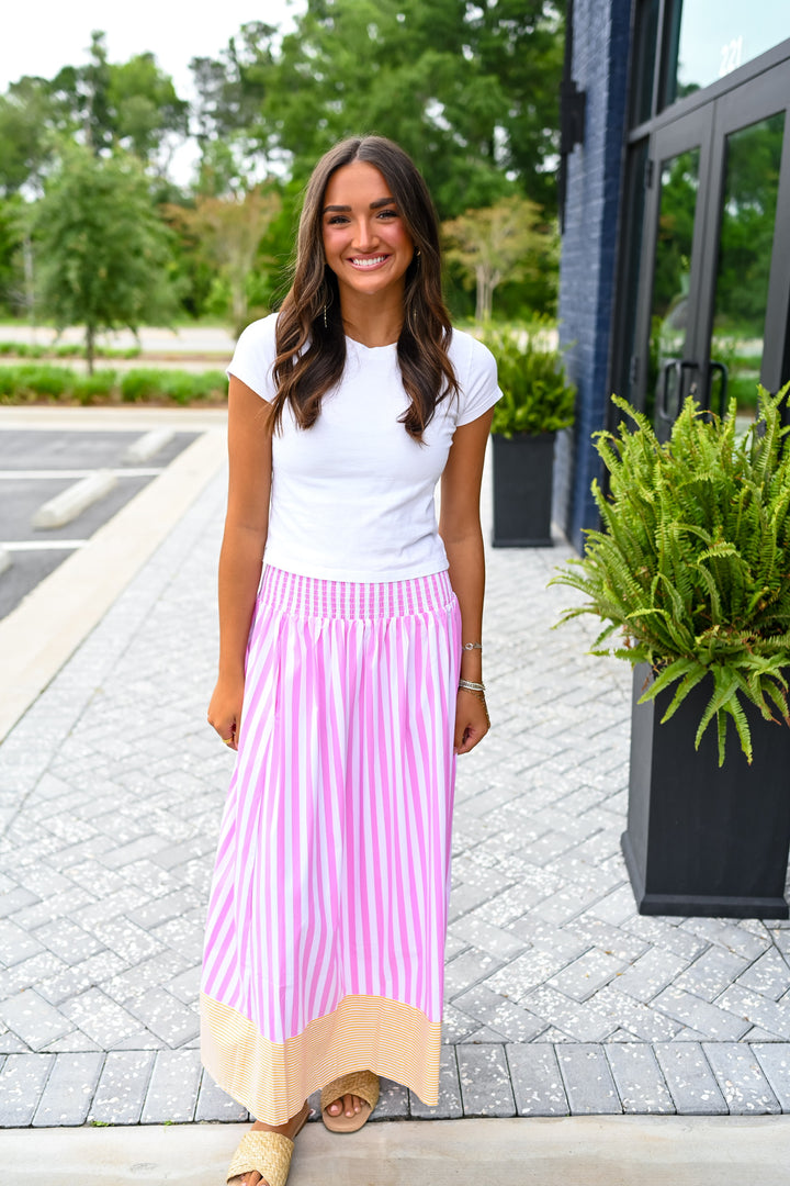 Sutton Stripe Skirt in Pink