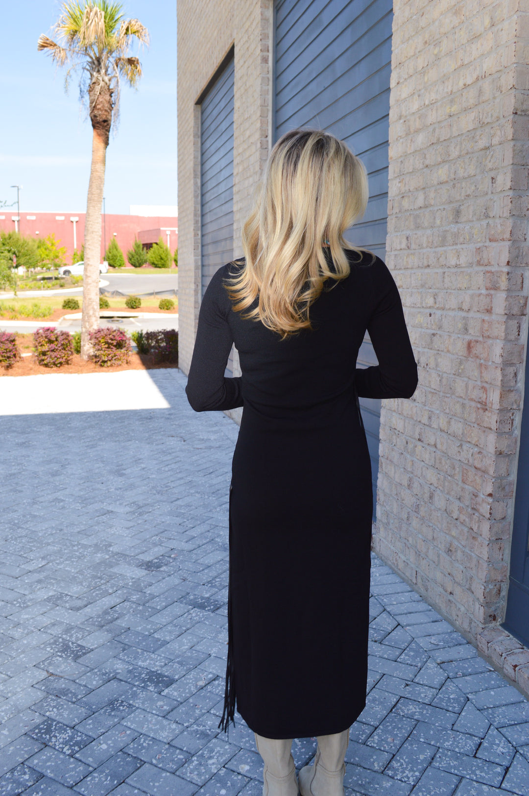Black Fringe Long Sleeve Dress