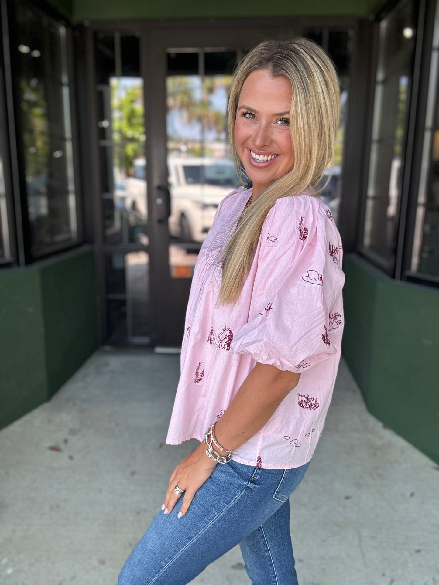 Pink Embroidered Swan Top