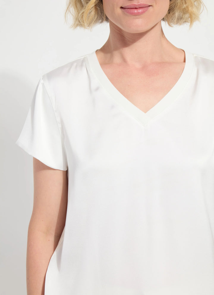 Off White V-Neck Mix Media Top