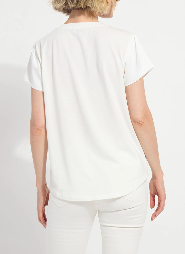 Off White V-Neck Mix Media Top