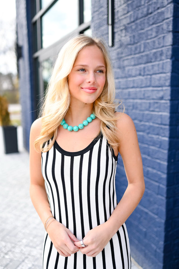 Ivory Striped Sweater Midi Dress