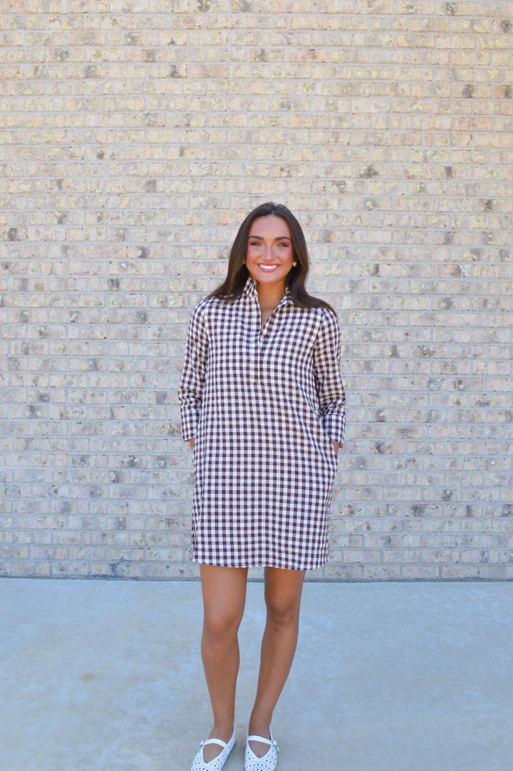 Savoy Shift Dress in Chocolate Check