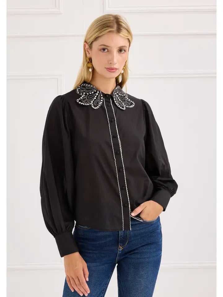 The Cami Shirt in Black Butterfly