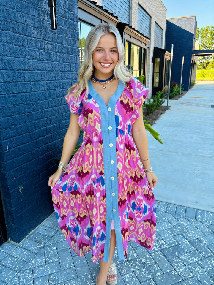 Pink Abstract Maxi Dress