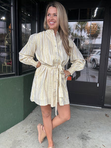 Cream and Gold Striped Dress