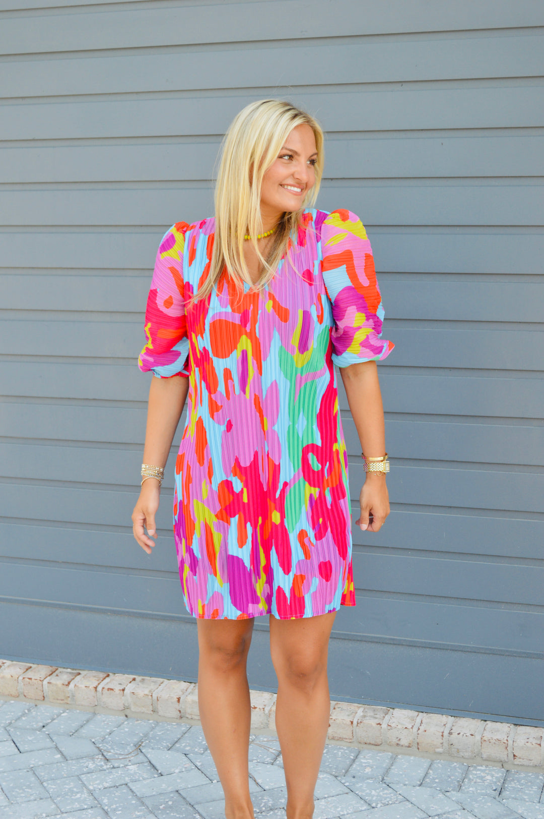 Big Floral Pleated Mini Dress