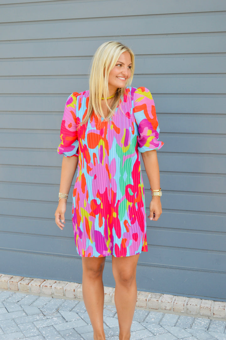 Big Floral Pleated Mini Dress