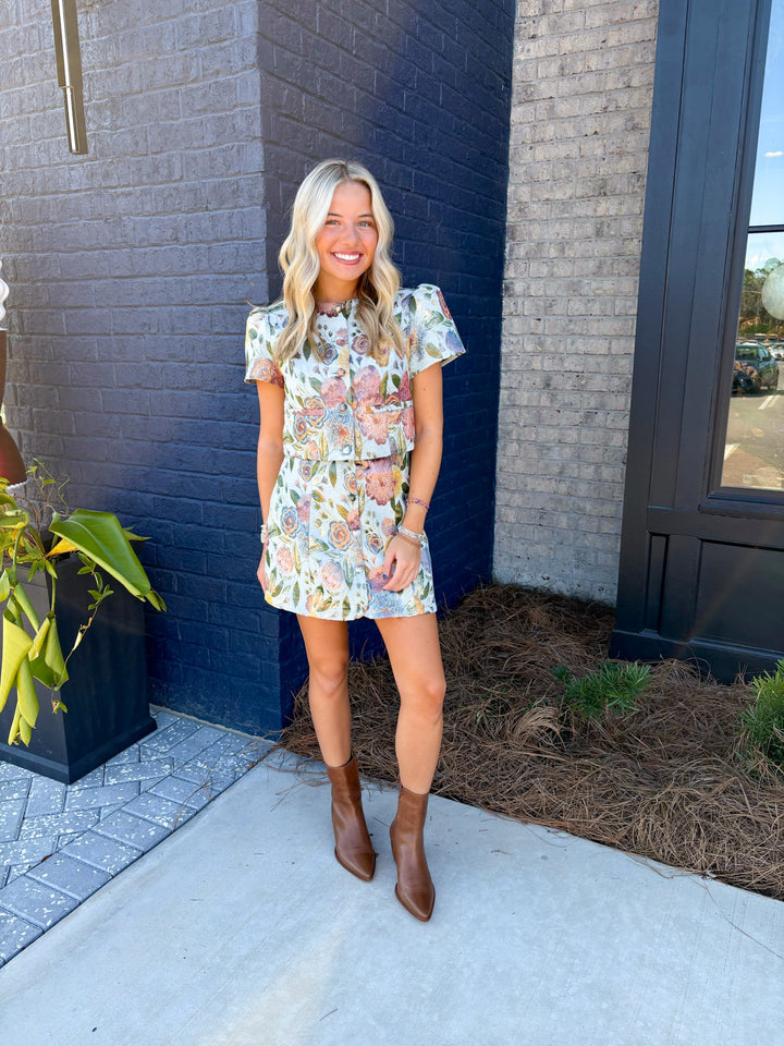 Floral Brocade Skirt Set