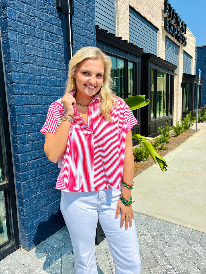 Signature Stripe Blouse - Red