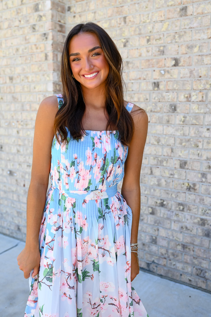 Chiffon Floral Pleated Maxi Dress