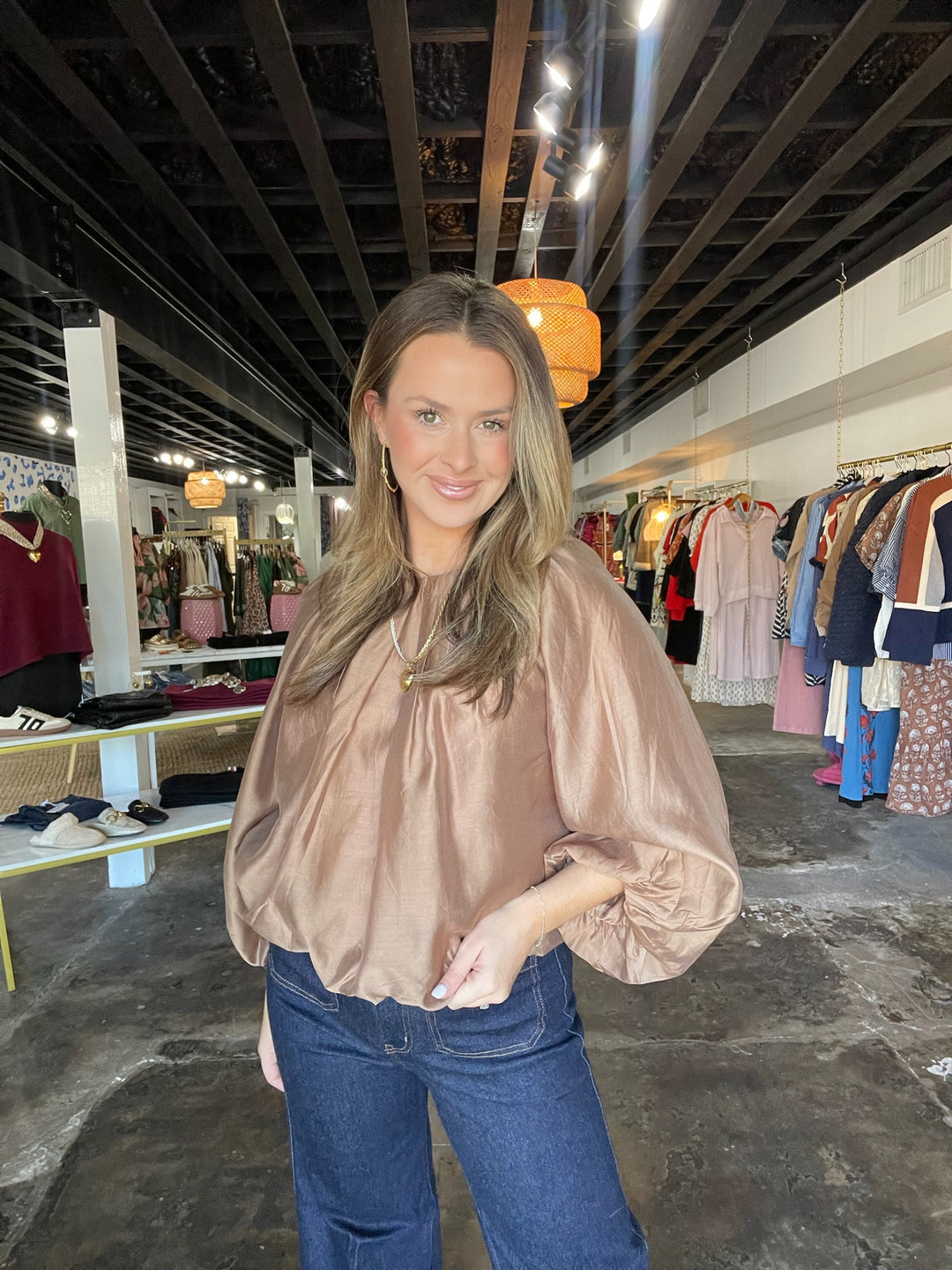 Camel Balloon Sleeve Top