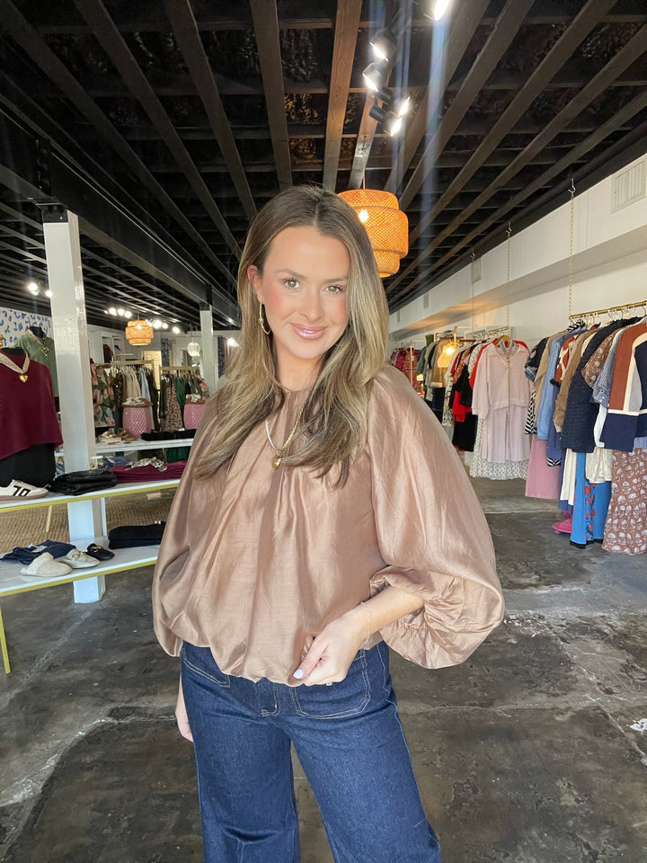 Camel Balloon Sleeve Top