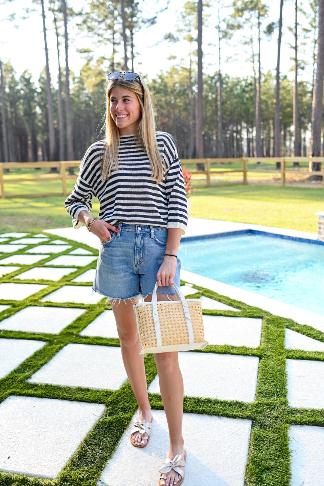 Veneto Navy Striped Top