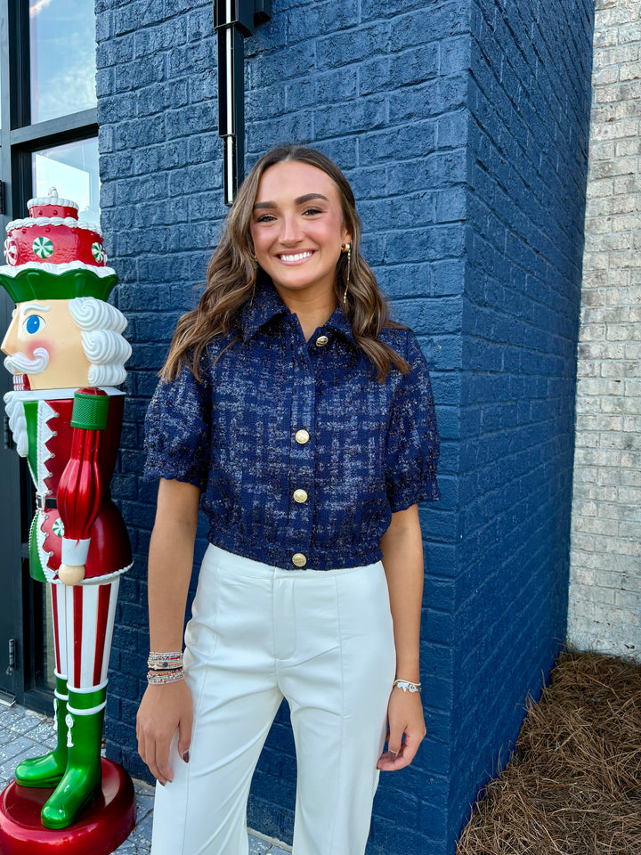 Navy Tweed Cropped Jacket