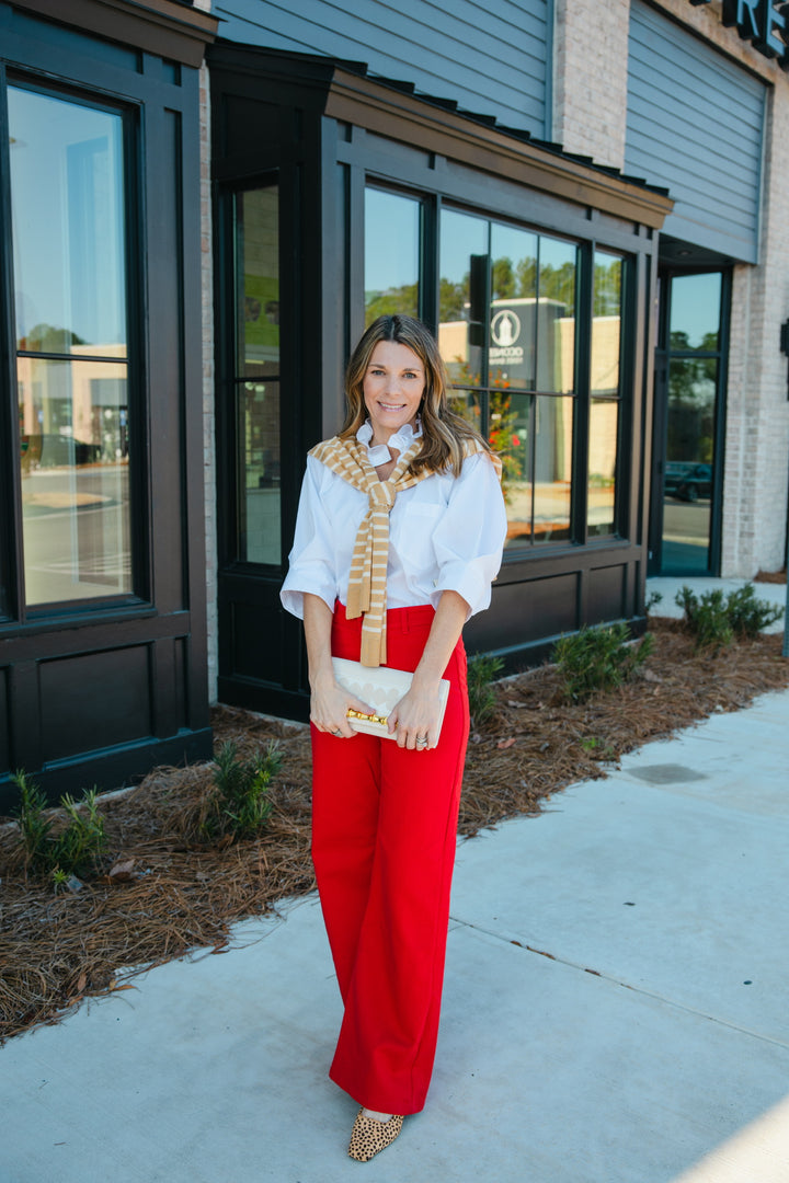 Straight Leg Red Denim Pants