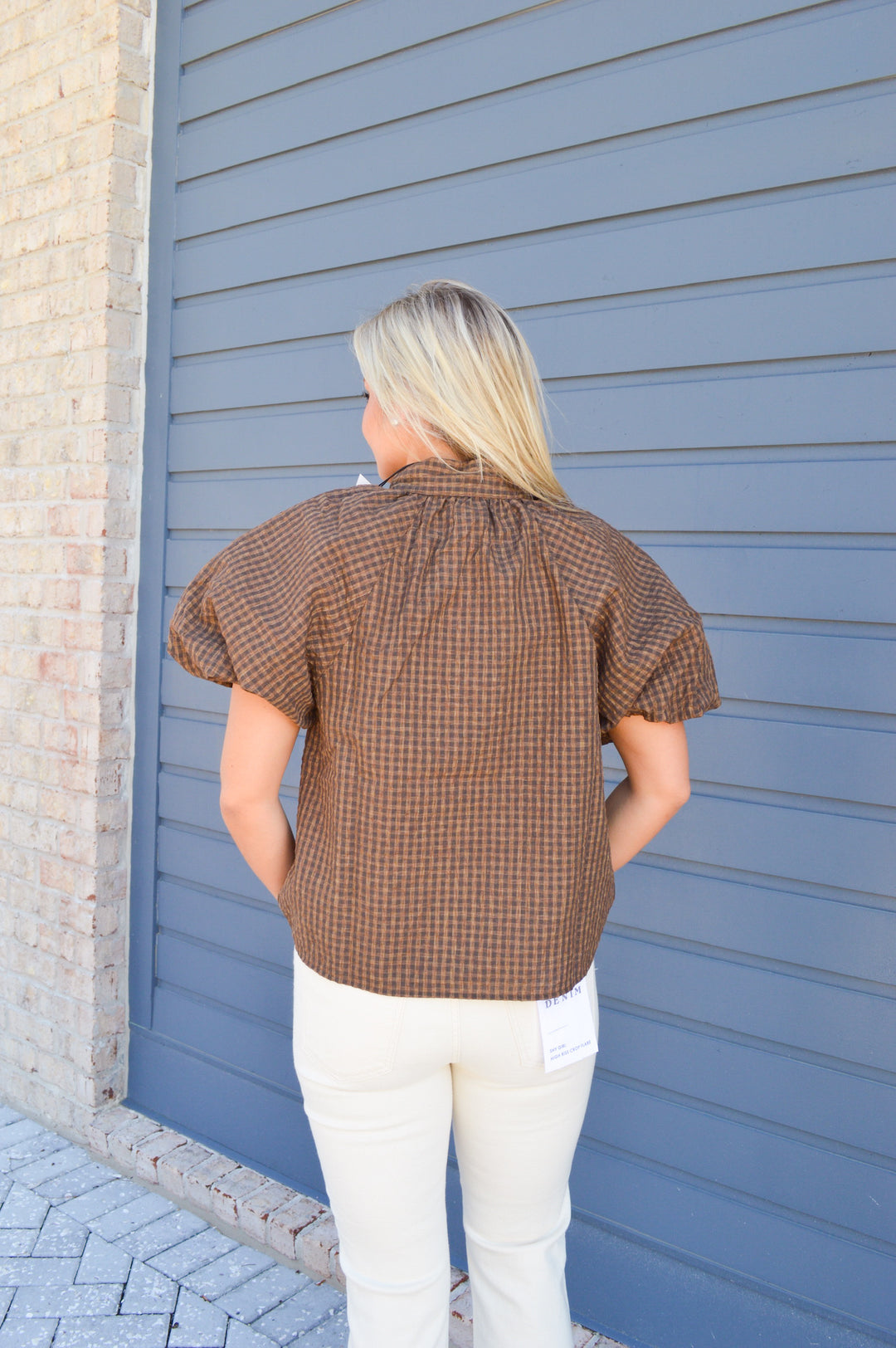 Chocolate Puff Gingham Top