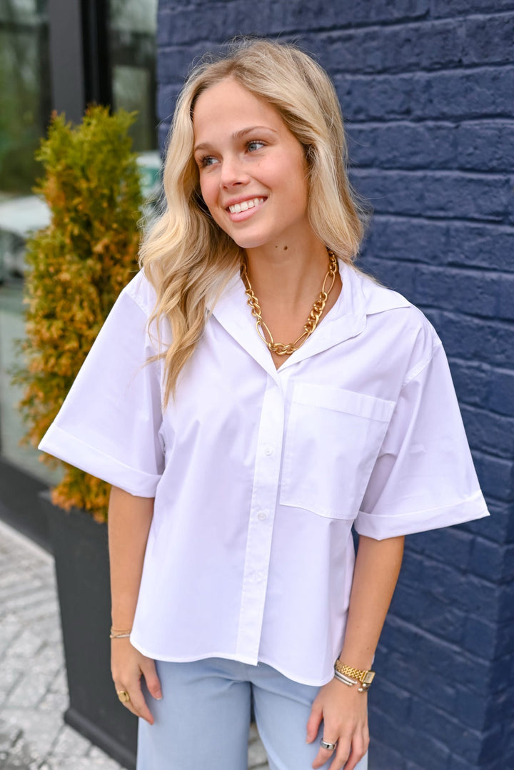 Corinna Oversized White Cropped Shirt