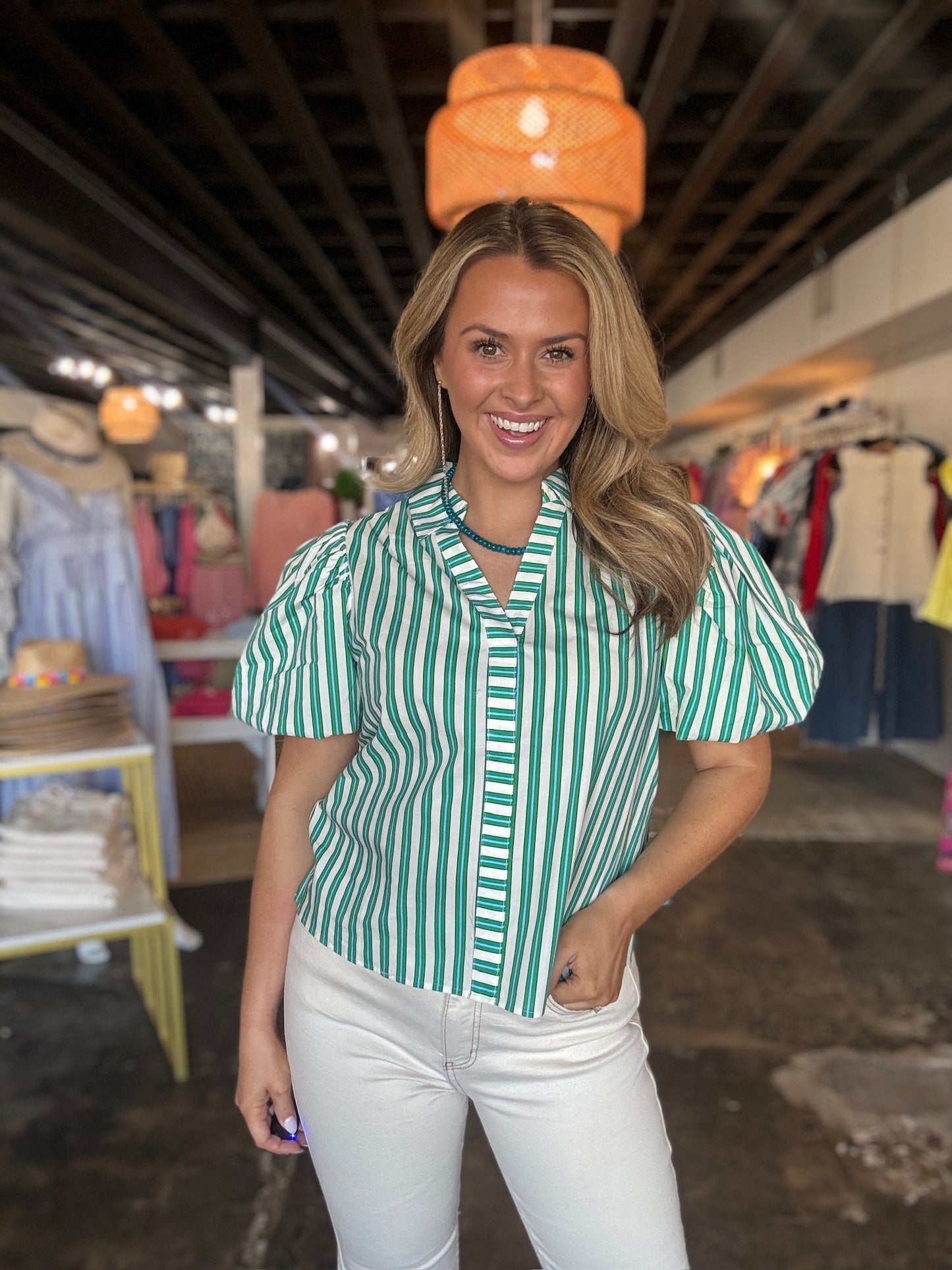 Green Striped Blouse