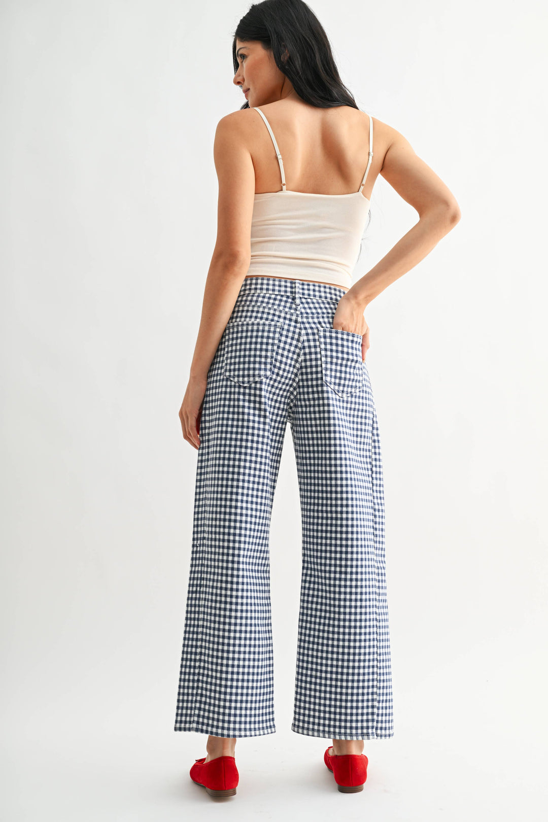 Navy Gingham Barrel Jean Twist