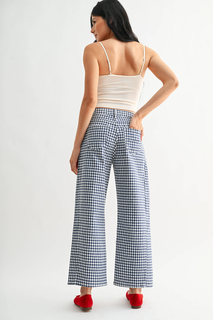 Navy Gingham Barrel Jean Twist