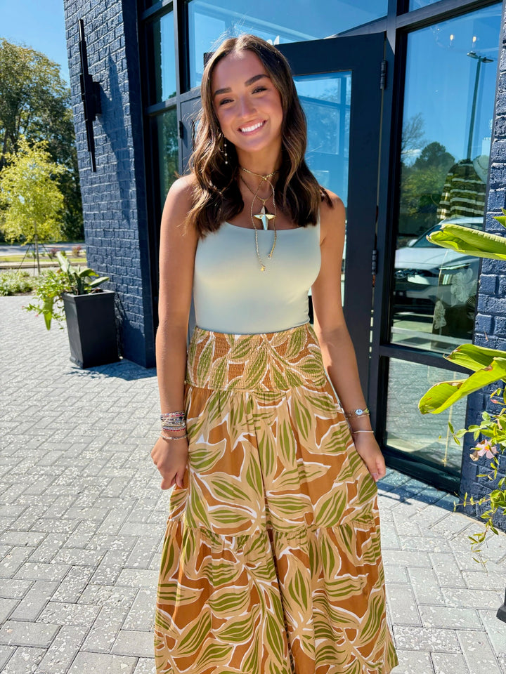 Desert Palm Smock Tier Maxi Skirt